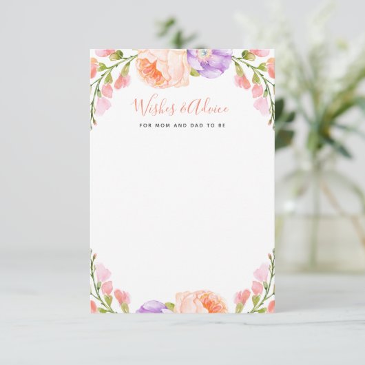 水彩フローラ赤ちゃんシャワーの願いとアドバイス 招待状 (スタンド正面)