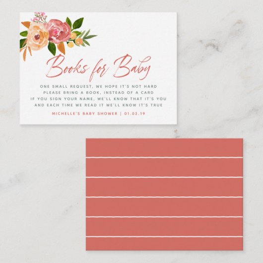 水彩フローラ赤ちゃんシャワーブックリクエスト エンクロージャーカード (正面/裏面)
