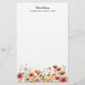 水彩フローラ赤オレンジデイジー 便箋 (正面)