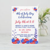 水彩フローラ赤白青 モダン 招待状 (スタンド正面)