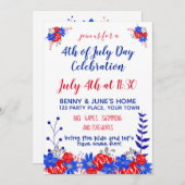 水彩フローラ赤白青 モダン 招待状 (正面/裏面)