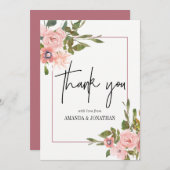 水彩フローラ赤面とバラ金ゴールドありがとう サンキューカード (正面/裏面)