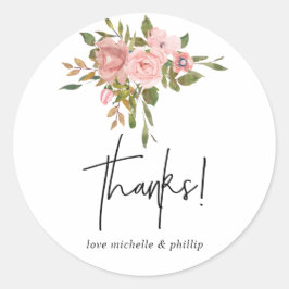 水彩フローラ赤面とバラ金ゴールドありがとう ラウンドシール