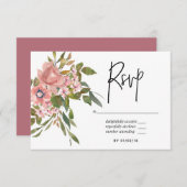水彩フローラ赤面とバラ金ゴールドウェディングRSVP 出欠カード (正面/裏面)
