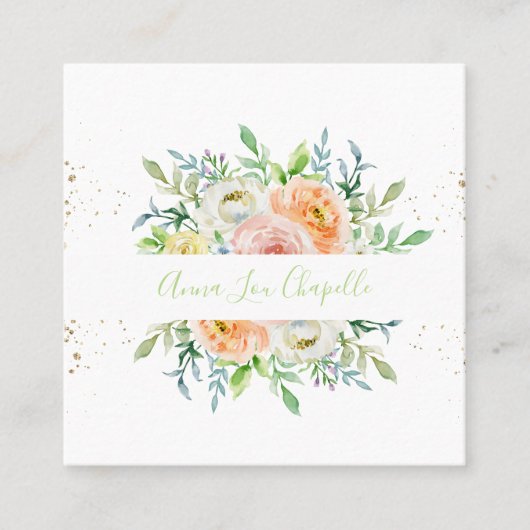 水彩フローラ赤面と緑 スクエア名刺 (正面)