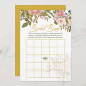 水彩フローラ赤面ピンクと金ゴールドブライダルビンゴ (正面/裏面)
