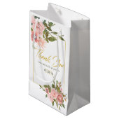 水彩フローラ赤面ピンクと金ゴールド結婚ズ スモールペーパーバッグ (正面アングル)