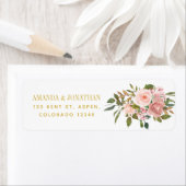 水彩フローラ赤面ピンクと金ゴールド結婚ズ ラベル (インサイチュ)