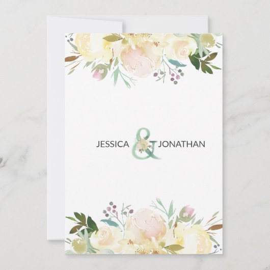 水彩フローラ赤面ピンクアイボリー結婚ズ 招待状 (裏面)