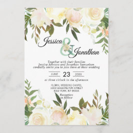 水彩フローラ赤面ピンクアイボリー結婚ズ 招待状
