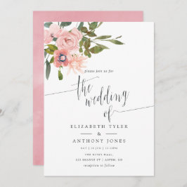 水彩フローラ赤面ピンクウェディング招待 招待状