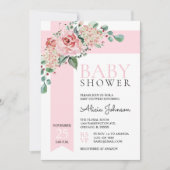 水彩フローラ赤面ピンクガール赤ちゃんシャワー 招待状 (正面)