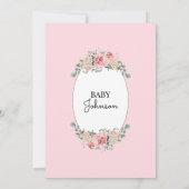 水彩フローラ赤面ピンクガール赤ちゃんシャワー 招待状 (裏面)