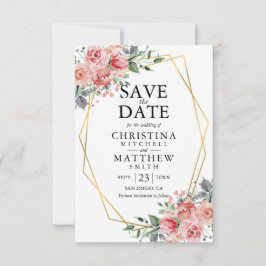 水彩フローラ赤面ピンクグリーン結婚ズ セーブザデート