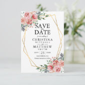 水彩フローラ赤面ピンクグリーン結婚ズ セーブザデート (スタンド正面)