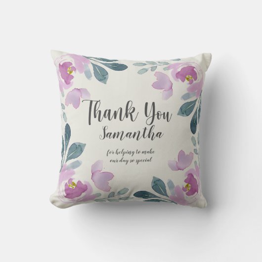 水彩フローラ赤面ピンクサンキュー クッション (正面)