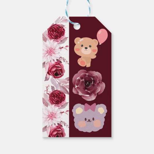 水彩フローラ赤面ピンクバーガンディ赤ちゃんシャワー ギフトタグ (裏面)