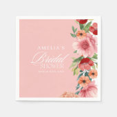 水彩フローラ赤面ピンクブライダルシャワー スタンダードカクテルナプキン (正面)