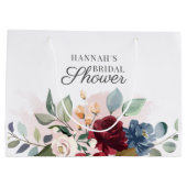 水彩フローラ赤面ピンクブライダルシャワー ラージペーパーバッグ (裏面)