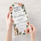 水彩フローラ赤面ピンクブライド&グルームズ結婚ズ オールインワン招待状 (貼ってはがせる)