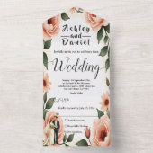 水彩フローラ赤面ピンクブライド&グルームズ結婚ズ オールインワン招待状 (内側)