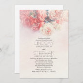 水彩フローラ赤面ピンクリハーサルディナー 招待状 (正面/裏面)