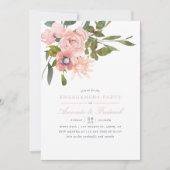 水彩フローラ赤面ピンク婚約パーティ 招待状 (正面)