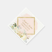 水彩フローラ赤面ピンク金ゴールドフレ結婚ーム スタンダードカクテルナプキン (角)
