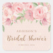 水彩フローラ赤面ピンク金ゴールドブライダルシャワー スクエアシール (正面)