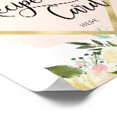 水彩フローラ赤面ピンク金ゴールドレシピカードサイン ポスター (角)