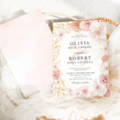 水彩フローラ赤面ピンク金ゴールド結婚ズ 招待状