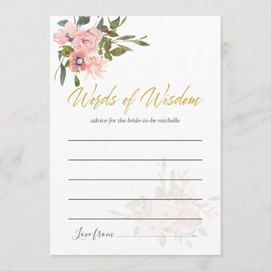 水彩フローラ赤面及び花嫁金ゴールドアドバイス アドバイスカード (正面)
