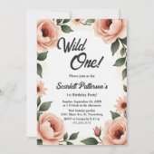 水彩フローラ赤面素朴ピンク1歳の誕生日 招待状 (正面)