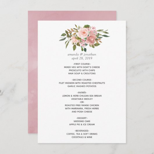 水彩フローラ赤面結婚ピンク メニュー (正面/裏面)