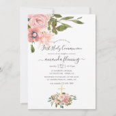 水彩フローラ赤面&バラ金ゴールド聖餐式 招待状 (正面)