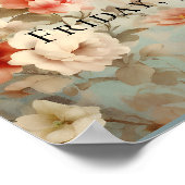 水彩フローラ赤面&ブルーブライダルシャワー標識 ポスター (角)