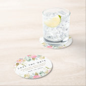 水彩フローラ赤面&金ゴールド日付クラスの保存 ラウンドペーパーコースター (インサイチュ)