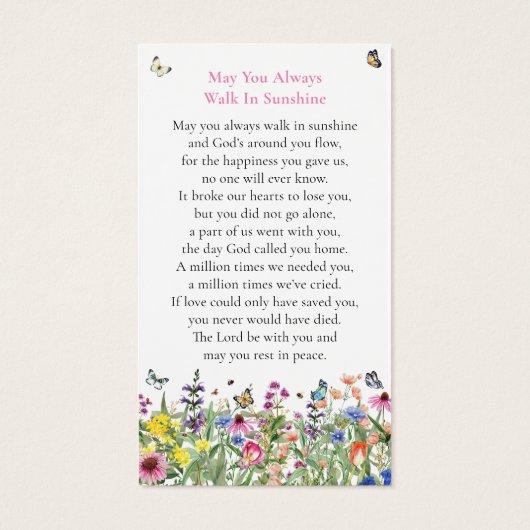 水彩フローラ追悼式祈りの言葉カード (裏面)