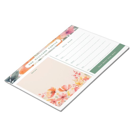 水彩フローラ週間ファミリーカレンダーとメモ ノートパッド (アングル)
