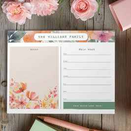 水彩フローラ週間ファミリーカレンダーとメモ ノートパッド