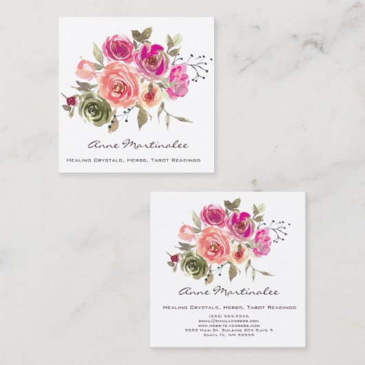 水彩フローラ配置 スクエア名刺 (正面/裏面)