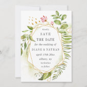 水彩フローラ野生の緑の葉の日付を保存 セーブザデート (正面)