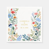 水彩フローラ野花金ゴールドボホ結婚の スタンダードカクテルナプキン (正面)