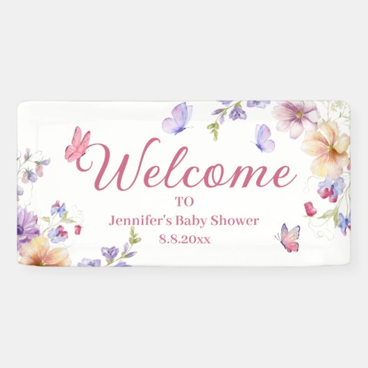 水彩フローラ野草少女赤ちゃんシャワー 横断幕 (横)