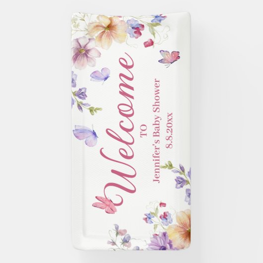 水彩フローラ野草少女赤ちゃんシャワー 横断幕 (縦)