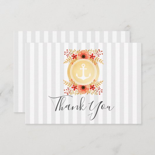 水彩フローラ金ゴールドいかりサンキューカード 招待状 (正面/裏面)