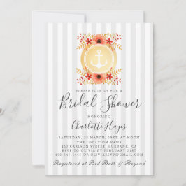 水彩フローラ金ゴールドいかりブライダルシャワー 招待状