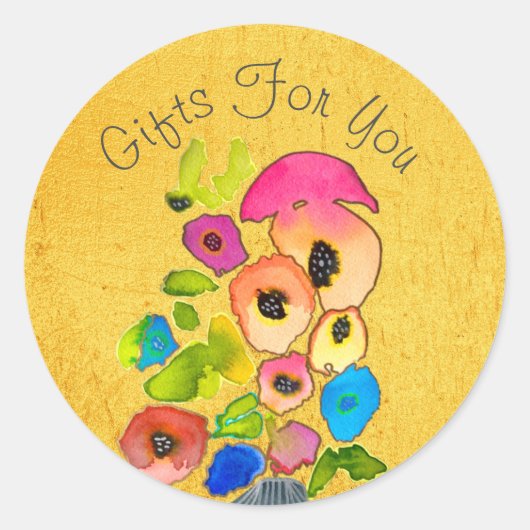水彩フローラ金ゴールドギフト事業ブランディング ラウンドシール (正面)
