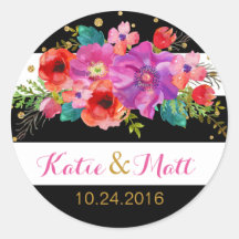 水彩フローラ金ゴールドグリッターストライプラベル