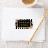 水彩フローラ金ゴールドグリッターストライプ白黒 ラベル (インサイチュ)